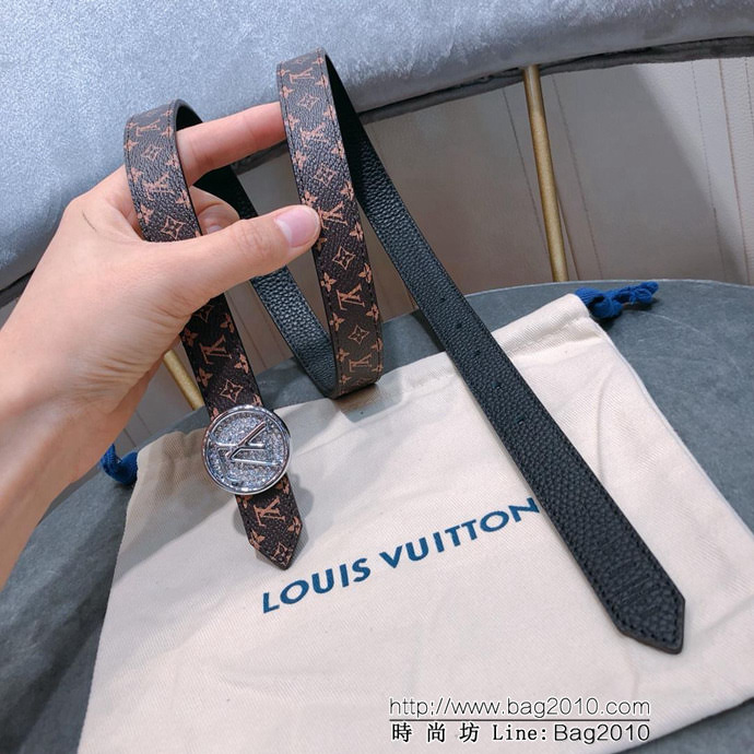 路易威登LV 18新款 圓盤鑽扣 帆布經典老花荔枝紋底 一帶兩用式腰帶 女款皮帶  xfp1148